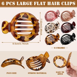 3.7in Large Flat Hair Clips for Women, 6 Pcs Flat Claw Clips Non-slip Round Hair Claw for Thick Thin Hair