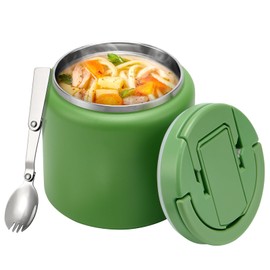 Itslife Thermal Food Container, 760 ml, Stainless Steel Warming Container Food with Spoon, Thermal Lunch Box, Leak-Proof for Hot and Cold, Food Container for Picnics, Schools and Offices, Green