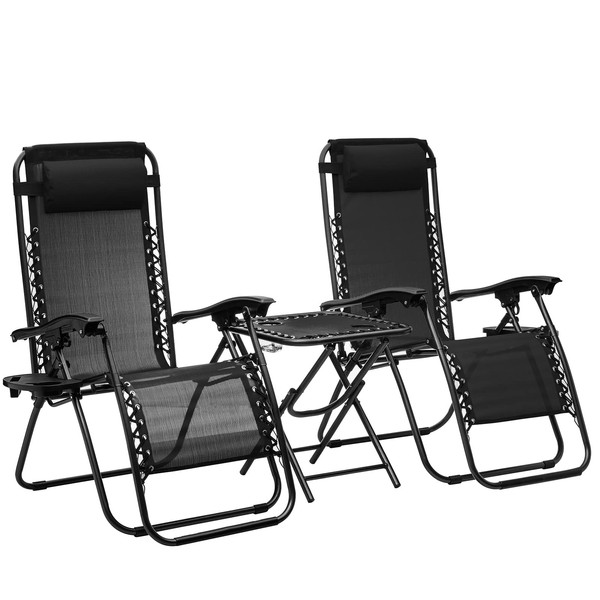 Nitoess Folding Outdoor Recliner Patio Lounge Chair,Zero Gravity Chair,Beach Chair,Headrest, Side Accessory Tray, Textilene Mesh,Black