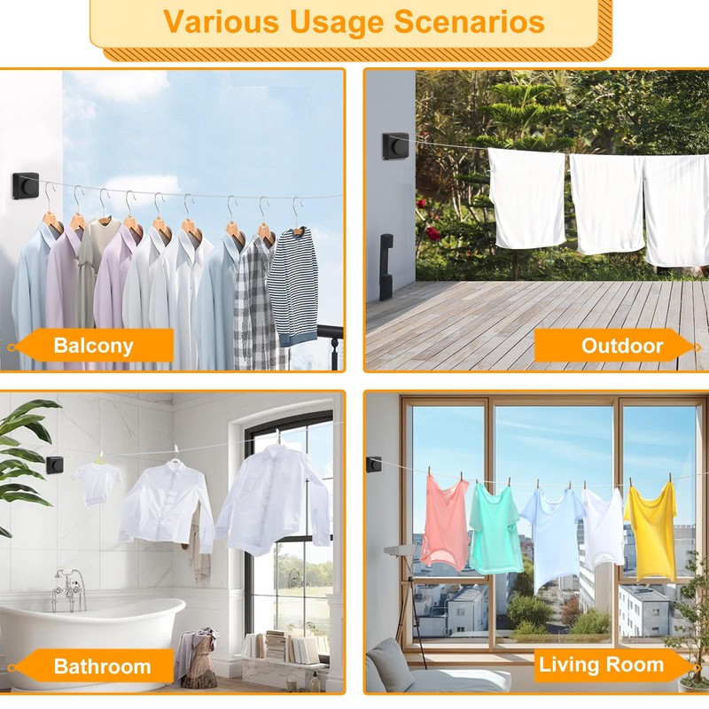 Retractable Washing Line, 15.7ft Retractable Clothes Line Indoor, Wall Mounted