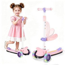 2 in 1 Kick Scooter with Removable Seat, 3 LED Wheels Kick Scooter for Kids, 4 Adjustable Height & Foldable Design Toddler Scooters Sit or Stand Ride for Boys & Girls 2-10 Years Old