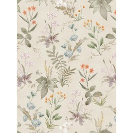 FLUGGER Vintage Floral Peel and Stick Wallpaper Weeds and Flowers Self Adhesive Removable Wallpaper Wall Stickers for Home Bedroom Cabinets Thicken 17.3" x 118",Beige