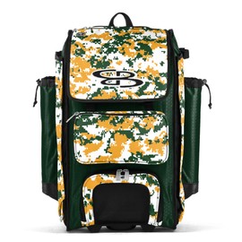 Boombah Catchers Superpack Hybrid Digital Camo Bat Bag Dark Green/Gold - Wheeled & Backpack Version