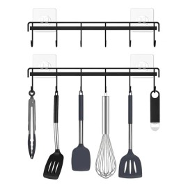Organizador Cucharas Cocina Porta Utensilios Pared 6 Ganchos Negro