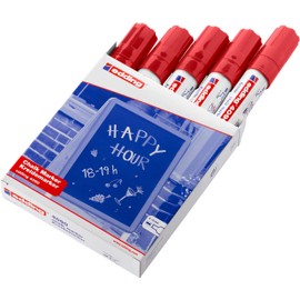 edding 4090 chalk marker - red - 5 chalk pens - chisel tip 4-15 mm - broad-tipped wet wipe pen for chalkboards, windows, glass, mirrors - liquid chalk marker pens for opaque coverage