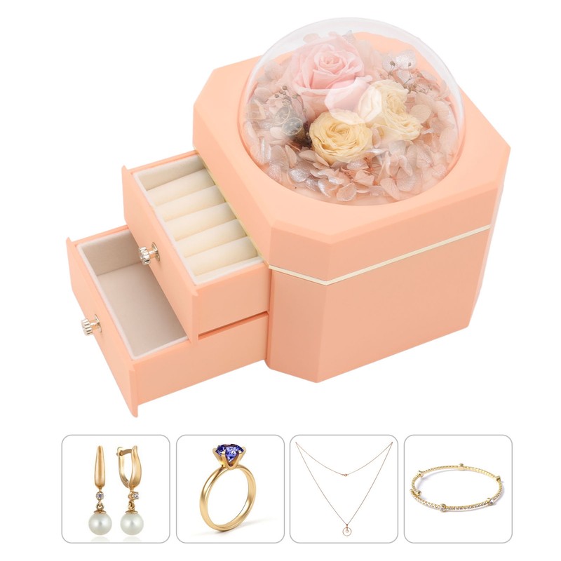 Forever Flower Double Drawer Octangle Gift Jewelry Packaging Storage Jewelry
