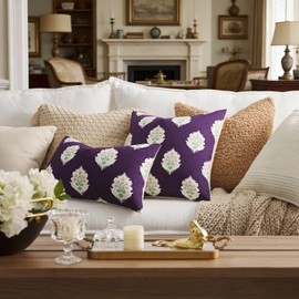 Purple Floral Pillow Covers: Throw Pillows Soft Accent Cotton Covers for Couch - 20x20 Decorative Patterned Room Decor Square Cushion Covers Pack of 2 Living Room,Bedroom,Sofa,Farmhouse