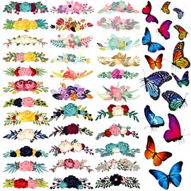 Leinuosen 49 Pcs Flower Iron on Decals Flower Heat Transfer Patches and Butterfly Stickers Iron on Decals Clothing Appliques for Clothes Jacket Shirts Dress Backpacks Bags