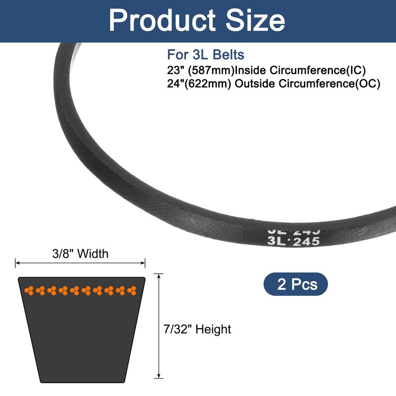 sourcing map 2Pcs 3L245 Classic Wrapped Rubber V-Belt, 24"(622mm) Outside