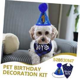 WOONEKY 1 Set Dog Birthday Hat Necklace Pet Supplies Hat Pet Birthday Party Favors Mix Bandanas Large Small Dog Bandanas Party Paw Bow Tie Decorations Puppy Name Blue Polyester