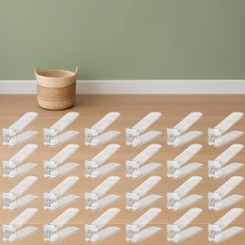 TENTONUP Clear Shoe Slots Organizer for Closet, 24-Pack Adjustable Shoe Stacker & Space-Saving Shoe Storage for a Variety of Spaces, Double Deck Organizer (Transparent)