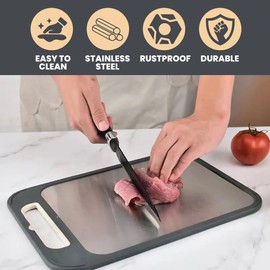 Cutting Board Stainless Steel, 3 in 1 with Built-in Garlic Grinder - Multipurpose Easy to Clean Chopping Boards for Kitchen