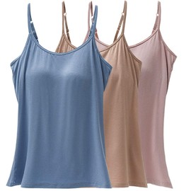 Women Camisole with Built-in Bra Cup Strap Supportive Padded Tank Top Layering Cami Undershirt for Yoga (Light Pink/Wheat/Blue-3Pack, Small)