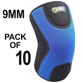 XFORCE Pack of 10 - Knee Compression 9MM Sleeve for Strength Sports, Competition Grade - L