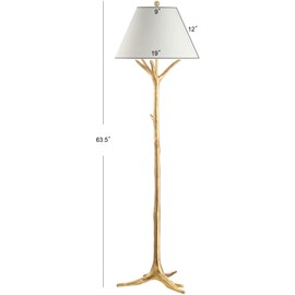 JONATHAN Y 63.5" Gold Leaf Faux Bois Resin LED Floor Lamp, Contemporary Tree Branch Standing Lamp for Living Room, White Linen Shade, Foot Switch, LED Bulb Included JYL3070A