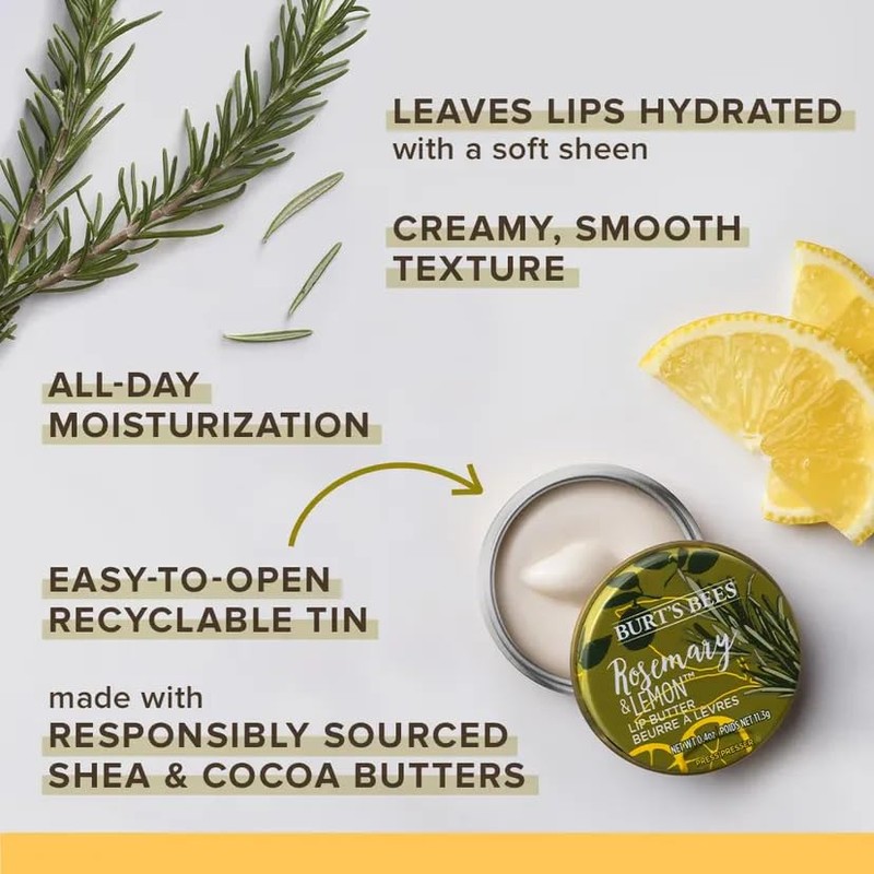 Burt's Bees Mantequilla para labios de 0.4 onzas, romero y
