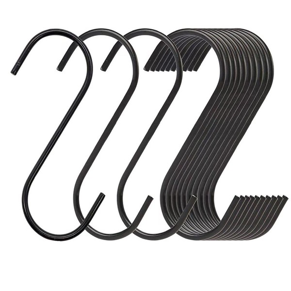 LRUUIDDE 20 Pack Large S Hooks Black Steel S Shaped