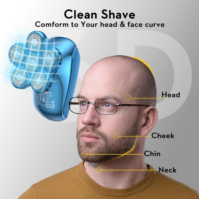 Kibiy Bald Shaver Replacement Heads (6 Blades, Light Blue)