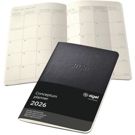 SIGEL C2685 Monthly Calendar Book Monthly Planner 2026, Approx. A6, Black, Soft Cover, 2 Pages = 1 Month, 64 Pages, Quick Pocket, Made from Sustainable Paper, Conceptum