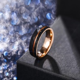 Greenpod 6mm Tungsten Carbide Rings for Men Hammered Rose Gold Line Multi Faceted Wedding Band Women Brushed Matte Finished Comfort Fit Size 8.5