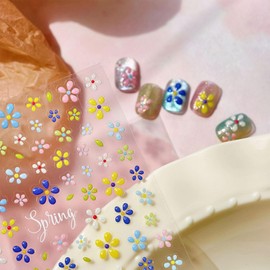 JMEOWIO 3D Embossed Colorful Flower Nail Art Stickers Decals Self-Adhesive 5D Nail Supplies Nails Art Design Decoration Accessories 1 Sheets