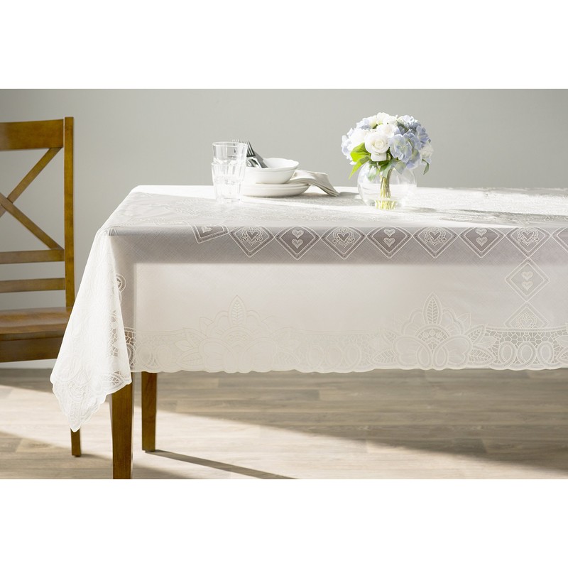 Violet Linen Vinyl Lace Betenburg Design Tablecloth Beige 54" by