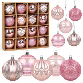 Christmas Baubles Pink Rose Gold Christmas Tree Baubles Plastic 6 cm, Painted Tree Decorations Large Christmas Tree Baubles Large Plastic Bauble Christmas Tree Decoration Hanging Decorations 16 Pieces