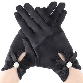 Short Satin Gloves Wrist Length Gloves Women's Gown Gloves Opera Bridal Banquet Dress Glove for Wedding Opera Party (Black)