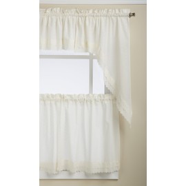 LORRAINE HOME FASHIONS Ribbon Eyelet Window Tier, 60 by 24-Inch, Ecru, Set of 2