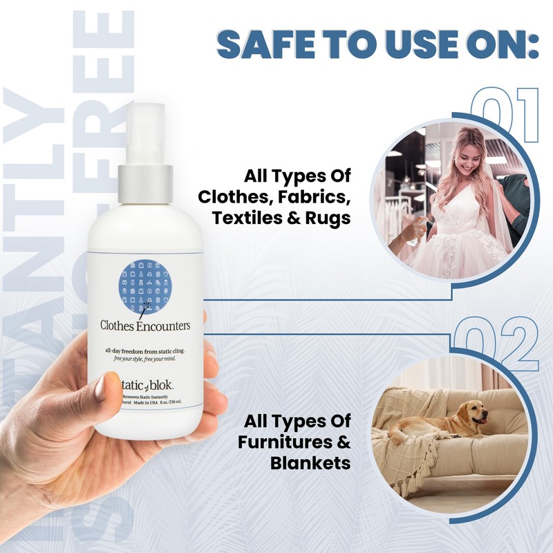 Static Blok Anti-Static Spray for Clothes - Instantly Eliminate Static