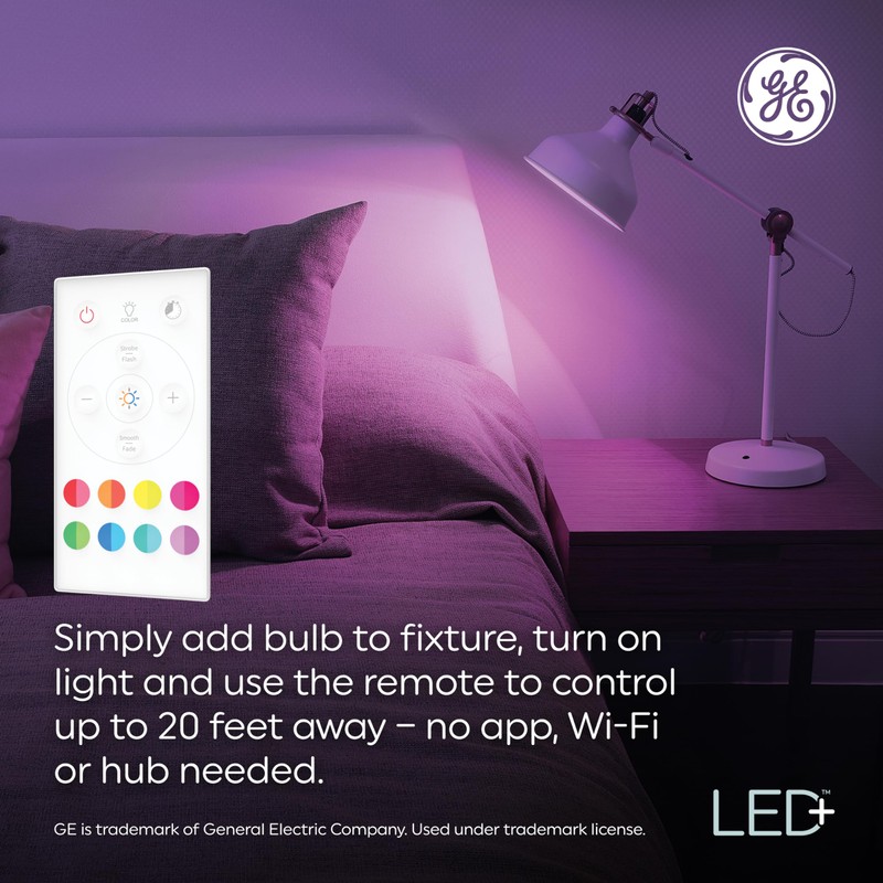 GE LED+ Color Changing LED Light Bulbs with Remote, No