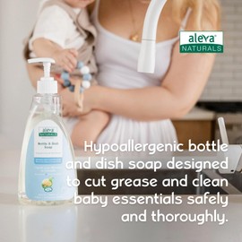 Aleva Naturals Hypoallergenic Bottle and Dishwash Liquid, Plant-Based & Fragrance-Free Formula, Dish Soap to Clean Baby Feeding Cups, Breast Pumps - 500 ml, 16.91 Fl Oz