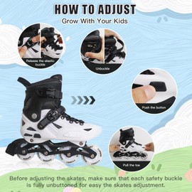 LIRENGUI Inline Skates for Boys, Kids Adjustable Inline Skates, Children Inline Skates with All Lighting Wheels for Indoor and Outdoor Sports, Black (Large)