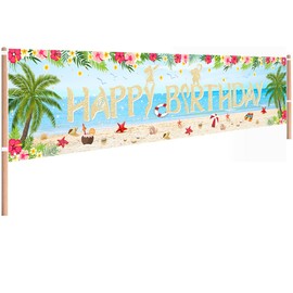 FHGG Happy Hawaiian Moana Birthday Backdrops Decoration Banner Party Blue for Happy Birthday Tropical Luau Summer Baby Shower Decor Home Outdoor Flags Supplies