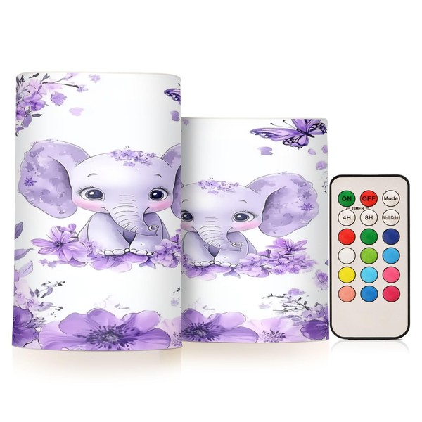 WEVIBOFU Purple Elephant Butterfly Flower Flickering Flameless Candles LED Battery