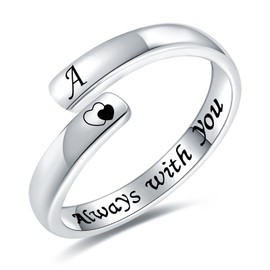925-Sterling-Silver Initial Ring for Women - Open Letter A J K M S Ring White Gold Alphabet Ring Jewelry Birthday Gifts (Letter A Ring)