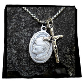Saint Pope John Paul II Mens/Ladies or Teen Necklace, Boy Confirmation Gift, Patron Saint Gift, 24" Stainless Steel Box Chain