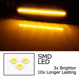 iJDMTOY Black-Out Smoked Lens 30-SMD Amber Full LED Strip Front Bumper Side Marker Light Kit Compatible With Lexus 1992-2000 SC300 SC400, Replace OEM Amber Front Sidemarkers