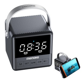 MOMOHO Small Portable Bluetooth Speaker, Crystal Clear Sound with LED Time Display, Built-in Mic, Support TWS Pairing and TF Card Slot for Home/Outdoor(Black)