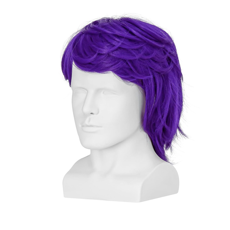 incohair Short Purple Wig for Men Natural Wavy Synthetic Heat