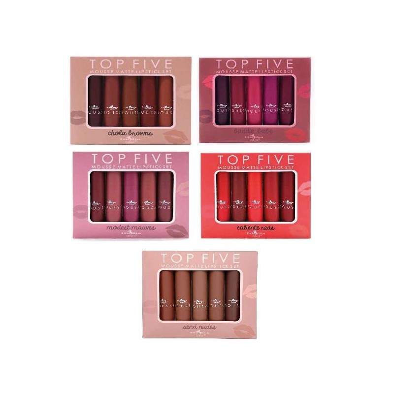 CAJA DE 5 LABIALES TOP FIVE ITALIA DELUXE (CALIENTE REDS)