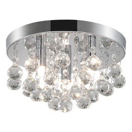 TISLYCO Modern Round Crystal Chandelier Light,3 Light Crystal Flush Mount Small Chandelier, Silver Modern Ceiling Lamps Raindrop Chandelier Crystal Light Fixture for Bedroom, Hallway