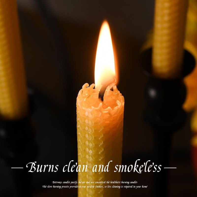 Pack of 4 Beeswax Taper Candles Hand Rolled - Smokeless