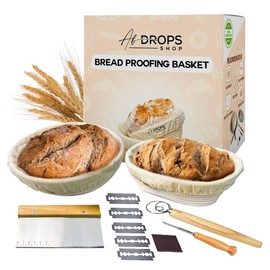 Premium Bread Banneton Proofing Basket Set of 2, 10 inch Round & Oval Cane Bread Proofing Baskets with 4 set cloth Sourdough Baskets Tools & Liners for Artisan Bread Making, Baking Supplies Kit