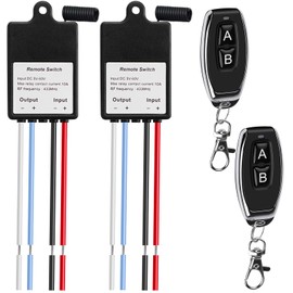 Behogan 2 interruttori radio con telecomando: ampia tensione DC 5 V/12 V/24 V, set di prese radio multimodali, 10 A, set di interruttori radiocomandati, per illuminazione, motore e automazione