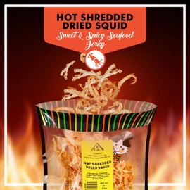 Spicy Hot Saki Ika Dried Cuttlefish Snack | Hawaiian Seafood Jerky | High-Protein, Low-Fat, Low-Calorie (2.5 oz)