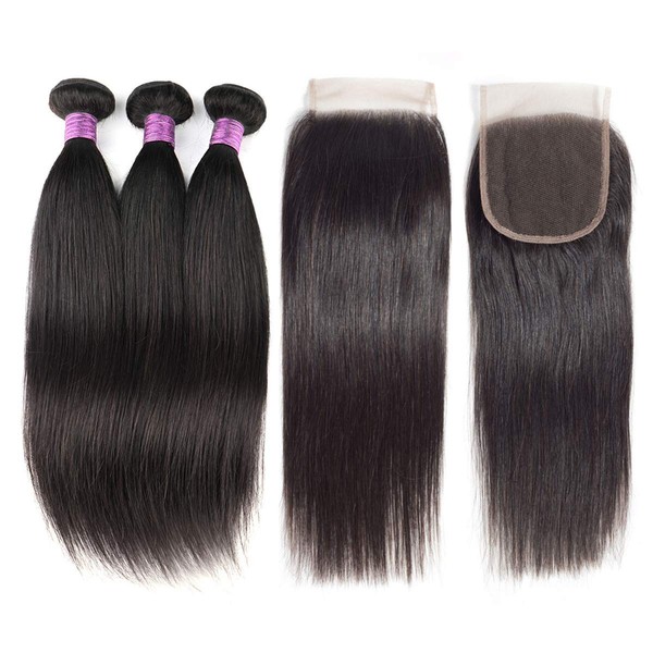 TOOCCI 3 Bundles with Lace Closure, Straight Hair Bundles with
