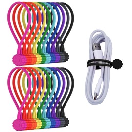 Rich&Ray Silicone Magnetic Cable Ties, Reusable Phone Cord Organizer, Magnetic Twist Ties for Headphone Cables, Charging Cable Organizer, Book Markers, Hanging or Holding Stuff, 10 Color-20Pack