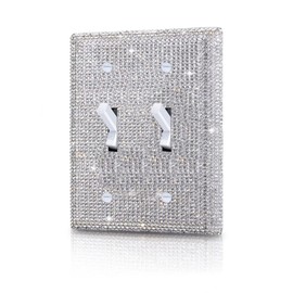Shiny Rhinestones Silver Wall Plates Bling Glitter 2 Gang Toggle Light Switch Cover Sparkly Electric Outlets Receptacle Home Decor for Women Girls Bedroom Bathroom Kitchen