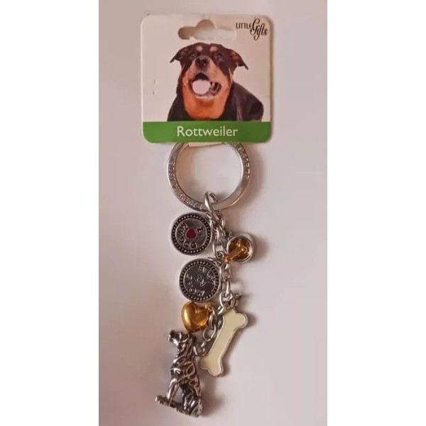 Rottweiler SilverTone Charm Keychain Bowl Best In Show Bone Dish